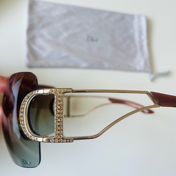 RARE🌹Authentic DIOR rimless brown Gold Swarovski sunglasses Vintage - Picture 7 of 12